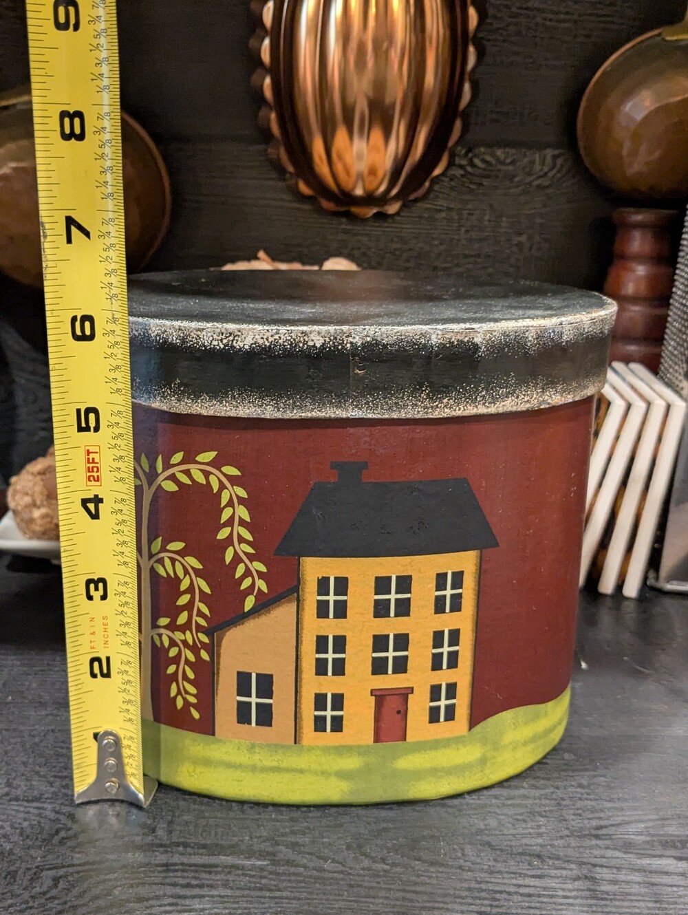 Primitive Folk Art Paper Mache Nesting Boxes Set of 3 Shaker House Willow Tree - Picture 4 of 13
